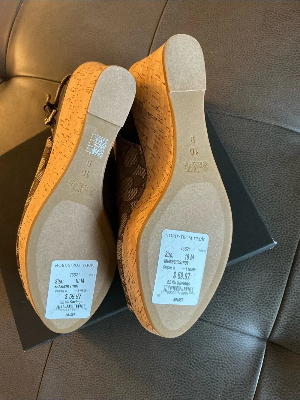 NWT Coach Brown Monogram Slingback Peep-Toe Wedge Sandals